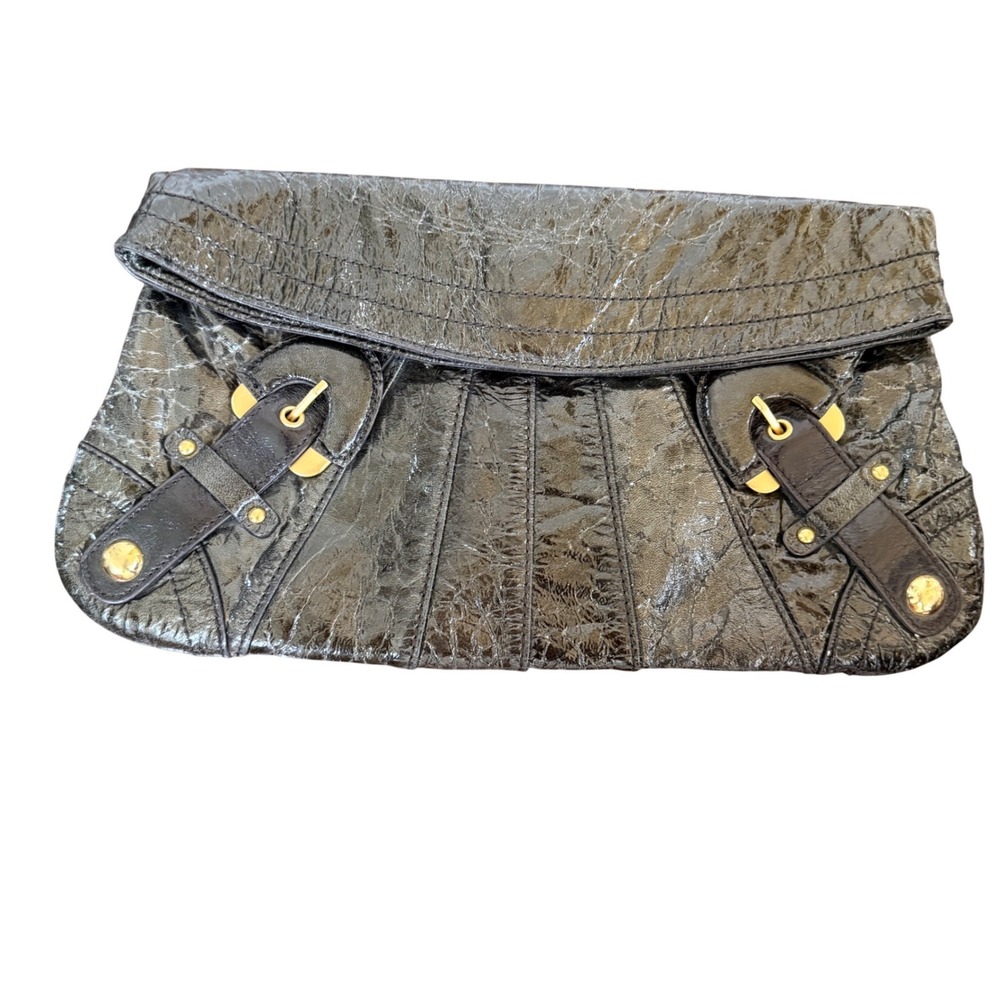 Hype Leather Foldover Clutch Black Distressed‎ Boho Bag Purse Y2K Grunge Goth